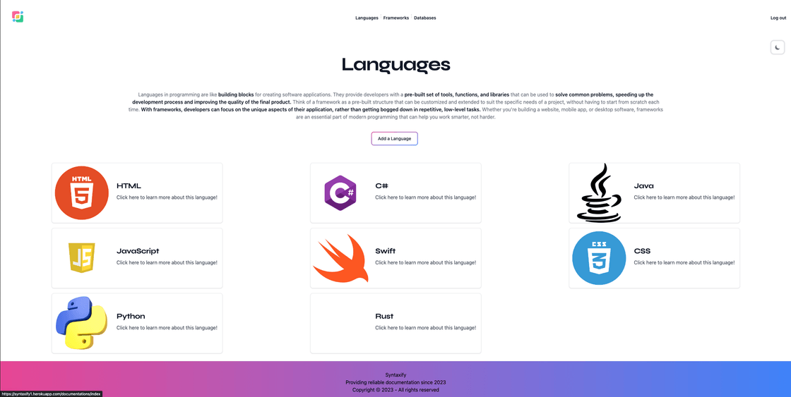 Languages Screen